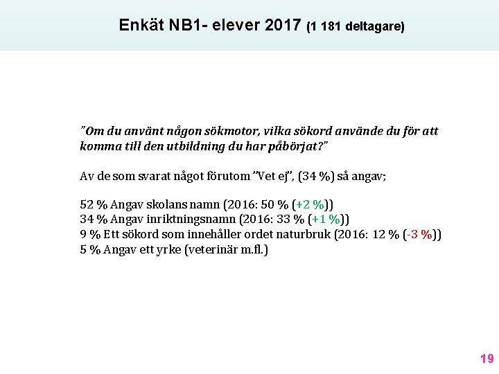 Enkät NB 1 - elever 2017 (1 181 deltagare) ”Om du använt någon sökmotor,