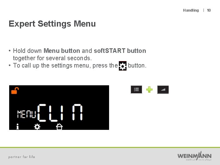 Handling | 10 Expert Settings Menu • Hold down Menu button and soft. START