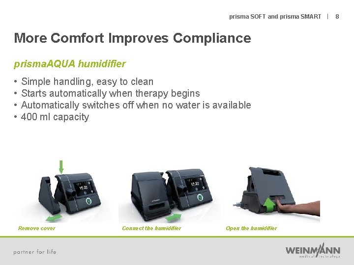 prisma SOFT and prisma SMART | More Comfort Improves Compliance prisma. AQUA humidifier •