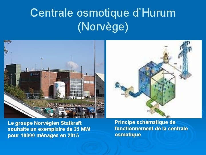 Centrale osmotique d’Hurum (Norvège) Le groupe Norvégien Statkraft souhaite un exemplaire de 25 MW