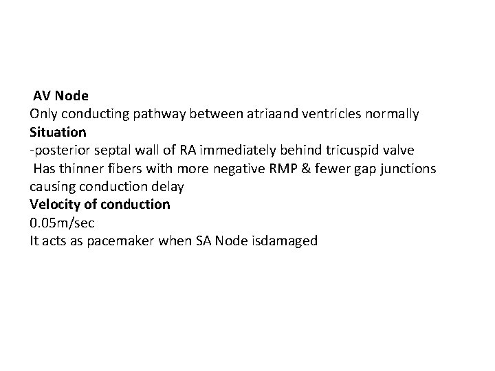  AV Node Only conducting pathway between atriaand ventricles normally Situation -posterior septal wall