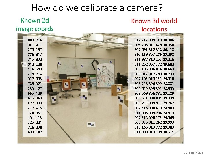 How do we calibrate a camera? Known 2 d image coords Known 3 d