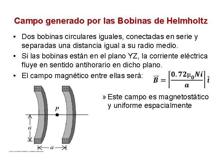 Campo generado por las Bobinas de Helmholtz • Dos bobinas circulares iguales, conectadas en