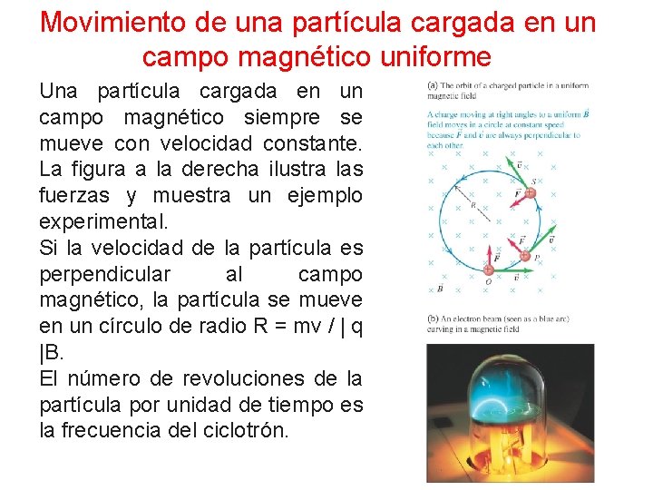 Movimiento de una partícula cargada en un campo magnético uniforme Una partícula cargada en