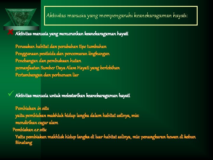 Aktivitas manusia yang mempengaruhi keanekaragaman hayati: Aktivitas manusia yang menurunkan keanekaragaman hayati Perusakan habitat