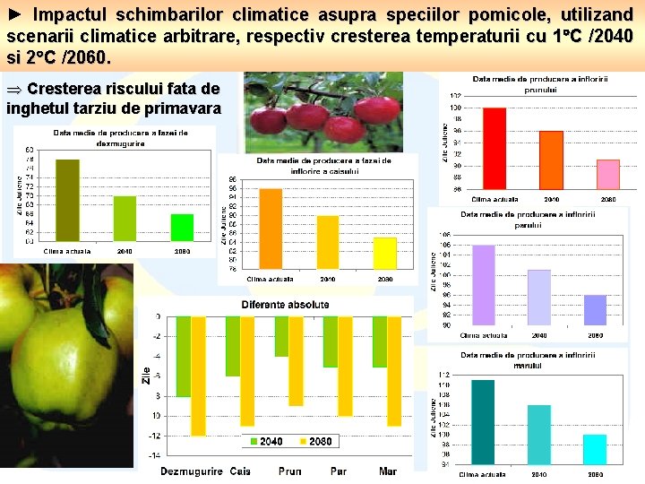 ► Impactul schimbarilor climatice asupra speciilor pomicole, utilizand scenarii climatice arbitrare, respectiv cresterea temperaturii