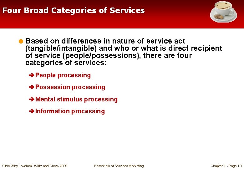 Four Broad Categories of Services = Based on differences in nature of service act