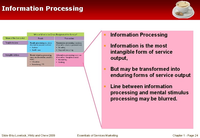 Information Processing § Information is the most intangible form of service output, § But