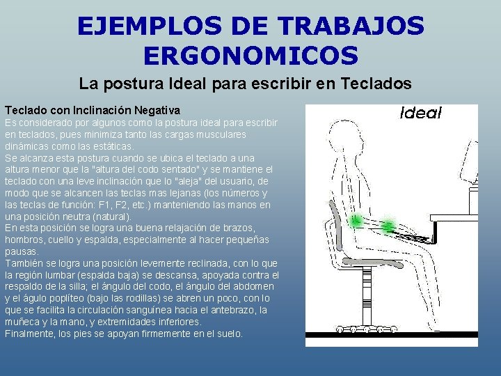 EJEMPLOS DE TRABAJOS ERGONOMICOS La postura Ideal para escribir en Teclados Teclado con Inclinación