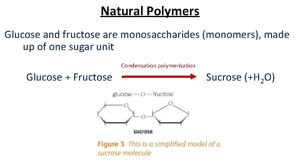 Natural Polymers Glucose and fructose are monosaccharides (monomers), made up of one sugar unit