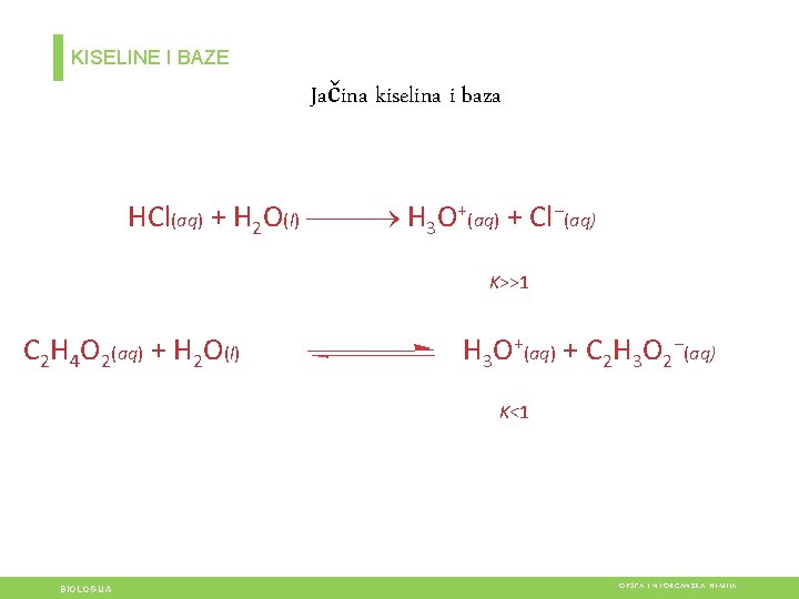 KISELINE I BAZE Jačina kiselina i baza HCl(aq) + H 2 O(l) H 3 KISELINE I BAZE Jačina kiselina i baza HCl(aq) + H 2 O(l) H 3