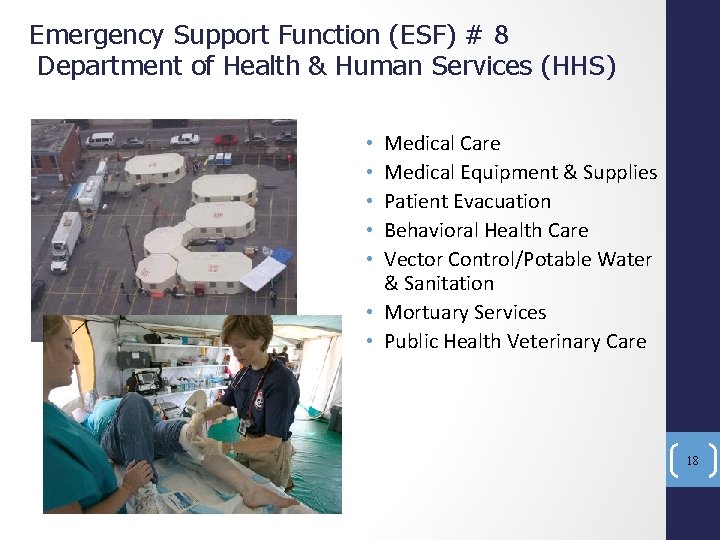 Emergency Support Function (ESF) # 8 Department of Health & Human Services (HHS) Medical