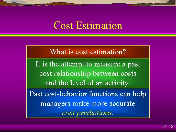 Cost Estimation What is cost estimation? It is the attempt to measure a past