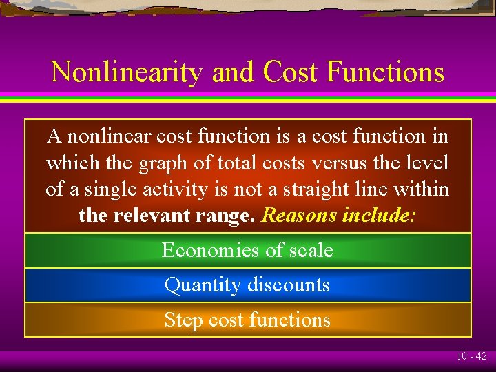 Nonlinearity and Cost Functions A nonlinear cost function is a cost function in which