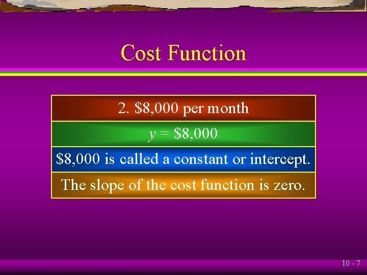 Cost Function 2. $8, 000 per month y = $8, 000 is called a