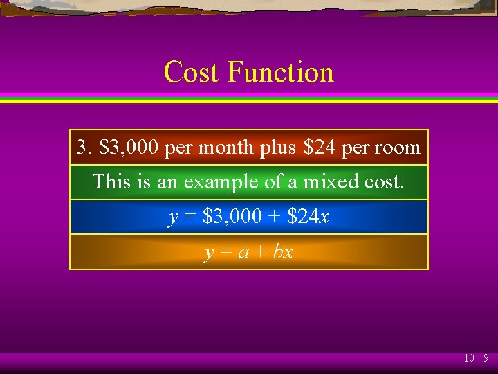 Cost Function 3. $3, 000 per month plus $24 per room This is an