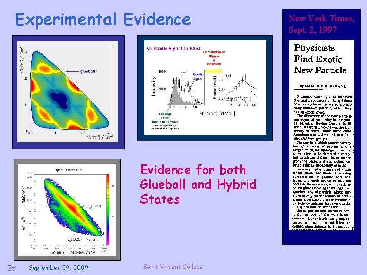 Experimental Evidence for both Glueball and Hybrid States 26 September 29, 2009 Saint Vincent