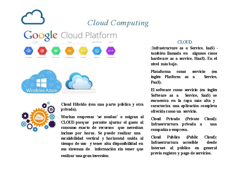 Cloud Computing CLOUD. (Infrastructure as a Service, Iaa. S) también llamada en algunos casos