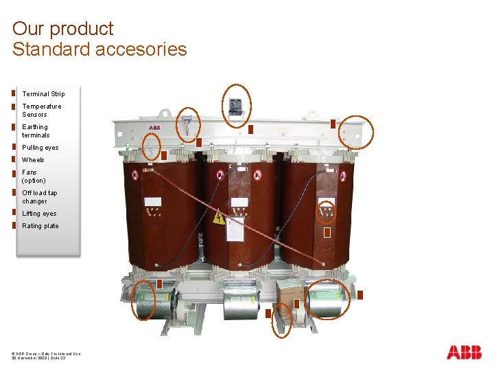 Our product Standard accesories Terminal Strip Temperature Sensors Earthing terminals Pulling eyes Wheels Fans