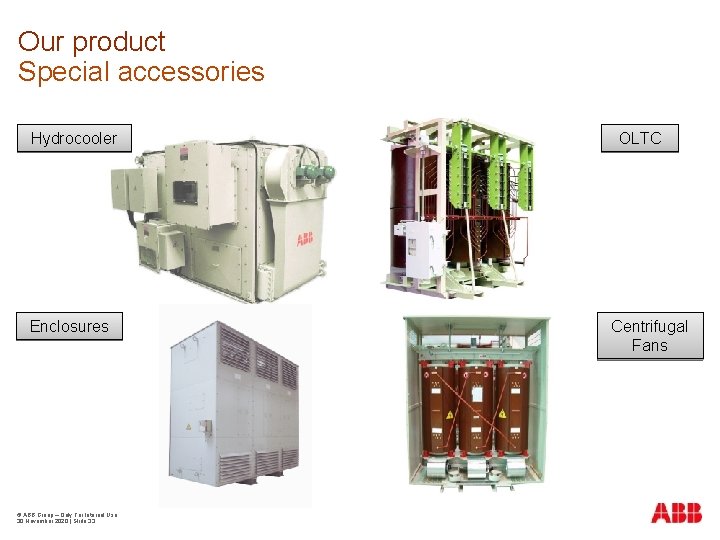 Our product Special accessories Hydrocooler Enclosures © ABB Group – Only For Internal Use