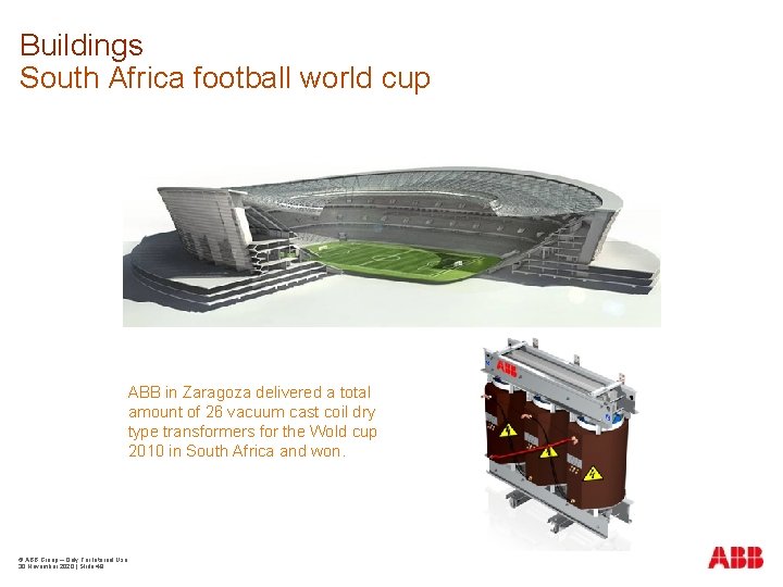 Buildings South Africa football world cup ABB in Zaragoza delivered a total amount of