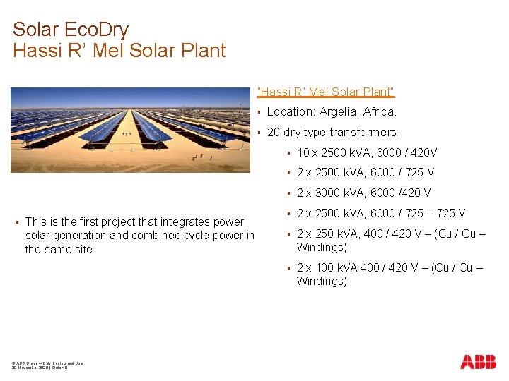 Solar Eco. Dry Hassi R’ Mel Solar Plant “Hassi R’ Mel Solar Plant” This