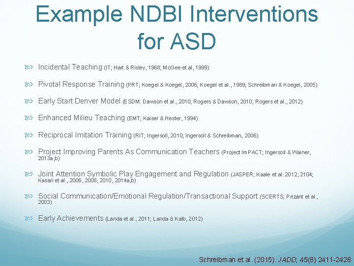 Example NDBI Interventions for ASD Incidental Teaching (IT; Hart & Risley, 1968; Mc. Gee
