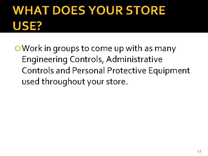 WHAT DOES YOUR STORE USE? Work in groups to come up with as many