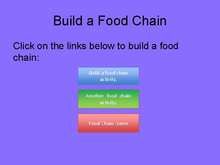 Build a Food Chain Click on the links below to build a food chain: