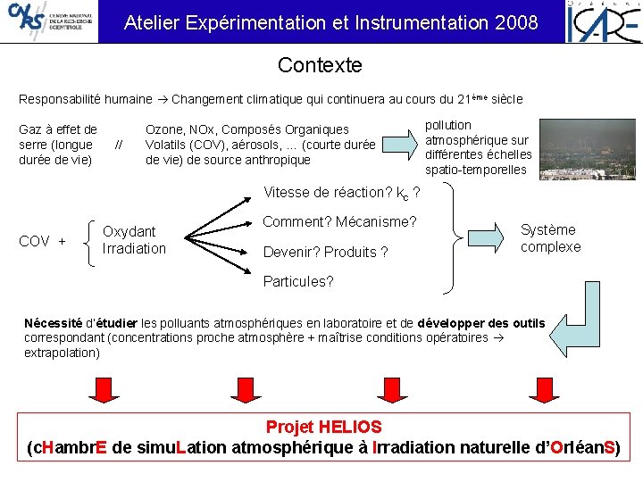 Atelier Expérimentation et Instrumentation 2008 Contexte Responsabilité humaine Changement climatique qui continuera au cours