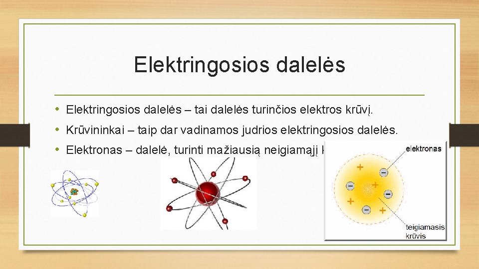 Elektringosios dalelės • Elektringosios dalelės – tai dalelės turinčios elektros krūvį. • Krūvininkai –