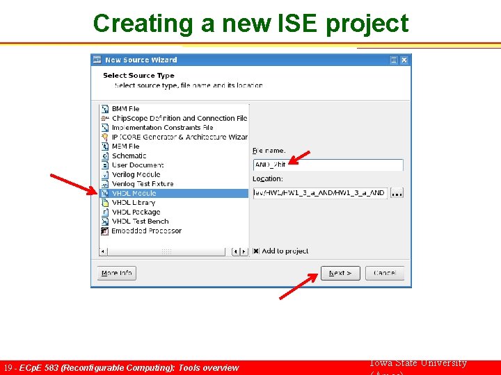Creating a new ISE project 19 - ECp. E 583 (Reconfigurable Computing): Tools overview