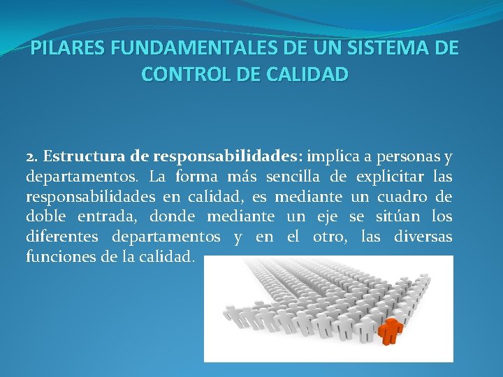 PILARES FUNDAMENTALES DE UN SISTEMA DE CONTROL DE CALIDAD 2. Estructura de responsabilidades: implica