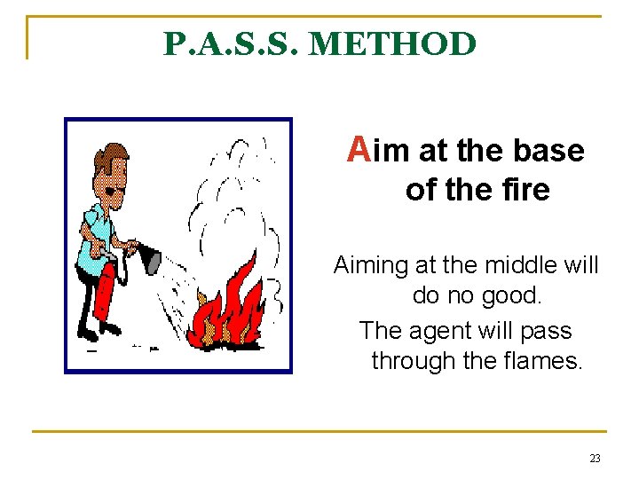 P. A. S. S. METHOD Aim at the base of the fire Aiming at