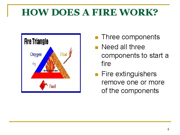 HOW DOES A FIRE WORK? n n n Three components Need all three components