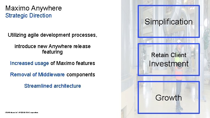 Maximo Anywhere Strategic Direction Utilizing agile development processes, introduce new Anywhere release featuring Increased