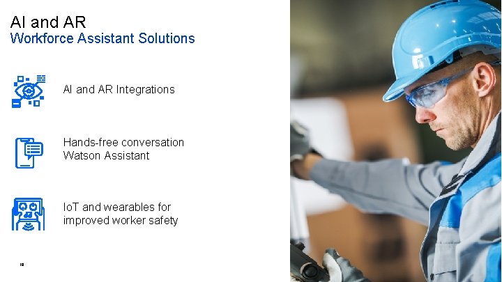 AI and AR Workforce Assistant Solutions AI and AR Integrations Hands-free conversation Watson Assistant