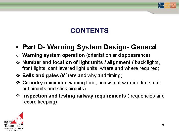 CONTENTS • Part D- Warning System Design- General v Warning system operation (orientation and
