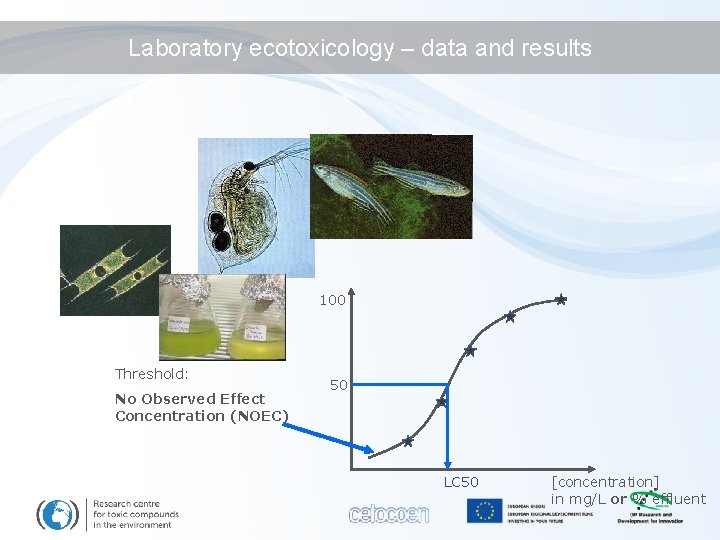 Laboratory ecotoxicology – data and results 100 Threshold: No Observed Effect Concentration (NOEC) 50