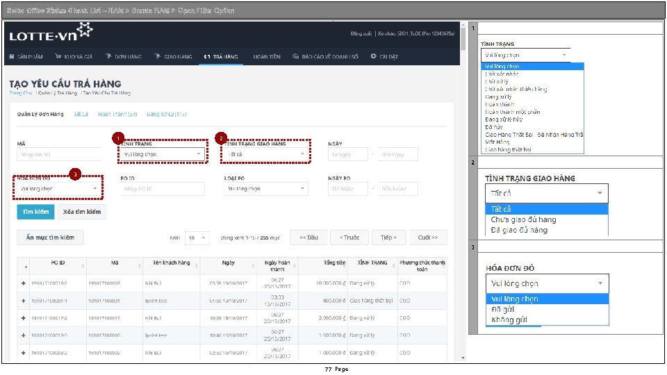 Seller Office Status Check List – RAM > Create RAM > Open Filter Option