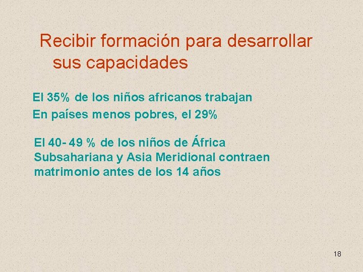 Recibir formación para desarrollar sus capacidades El 35% de los niños africanos trabajan En