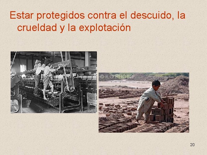 Estar protegidos contra el descuido, la crueldad y la explotación 20 