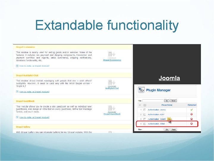 Extandable functionality 