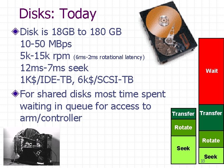 Disks: Today Disk is 18 GB to 180 GB 10 -50 MBps 5 k-15