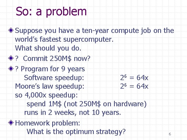 So: a problem Suppose you have a ten-year compute job on the world’s fastest