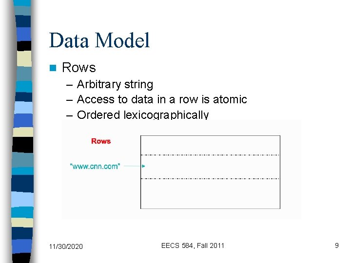 Data Model n Rows – Arbitrary string – Access to data in a row