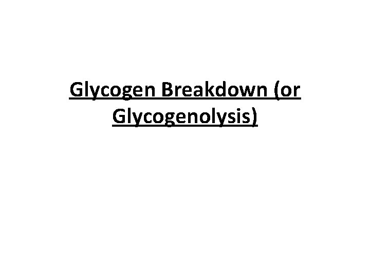 Glycogen Breakdown (or Glycogenolysis) 