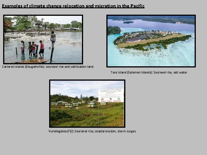 Examples of climate change relocation and migration in the Pacific Carteret Islands (Bougainville): sea