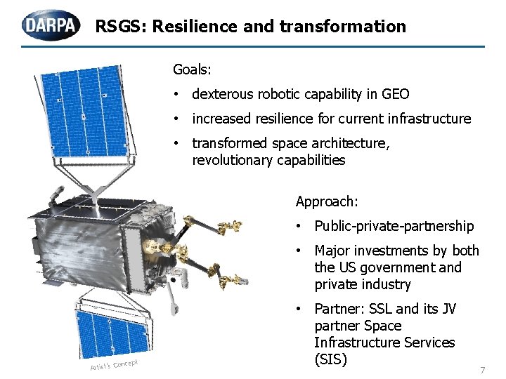 RSGS: Resilience and transformation Goals: • dexterous robotic capability in GEO • increased resilience