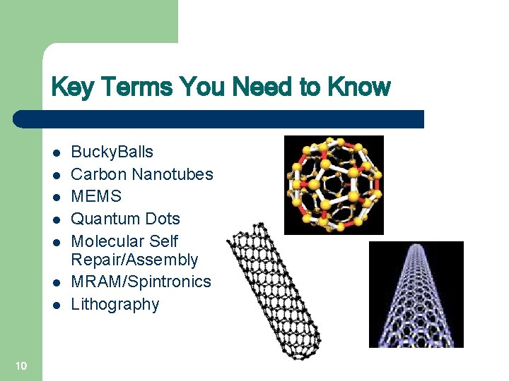 Key Terms You Need to Know l l l l 10 Bucky. Balls Carbon